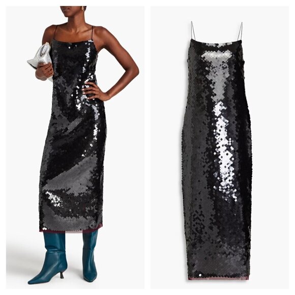 Tory Burch Sequined Tulle Cocktail Evening Midi Slip Dress Black Women's 2 - Picture 13 of 13